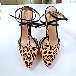 NWT Antonio Melani Calf Fur Leopard Print Heels